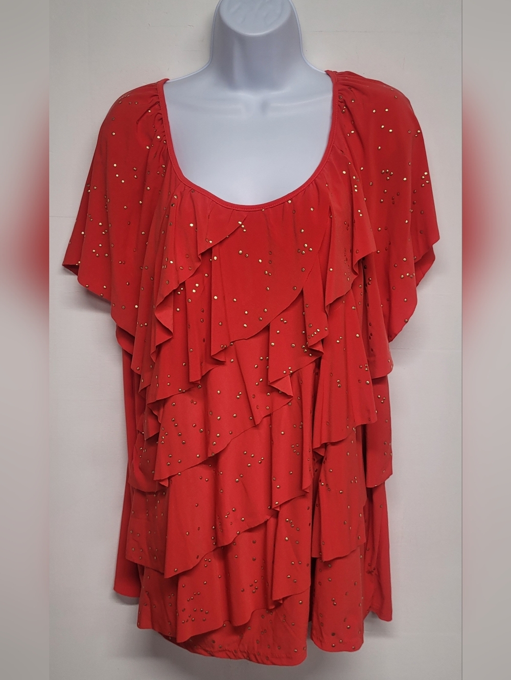 Elementz Woman 3X Top Tiered Ruffle Embellished Slinky Stretch Knit